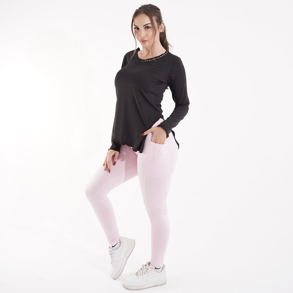 طقم جيم حريمي: تيشرت كم طويل وليجن هاي ويست لليوجا والجيم – TO1-N9