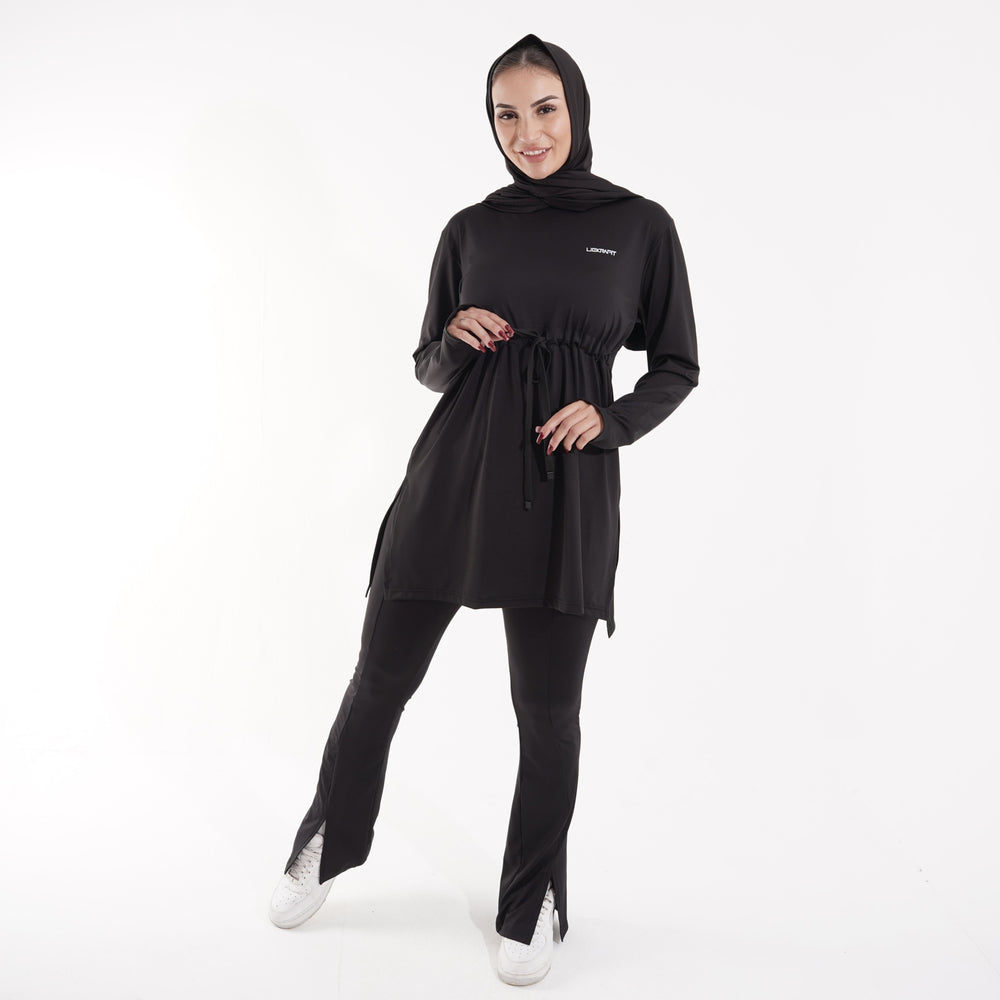 طقم جيم حريمي: تيشرت طويل وليجن شارلستون هاي ويست لليوجا والجيم – TJ1-W1
